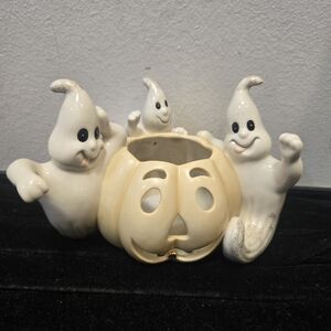 Lenox Tea Light Candle Holder Pumpkin With Ghosts